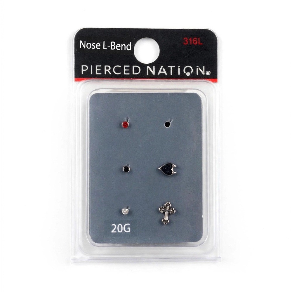 Pierced Nation 20G 316L Surgical Steel Nose L-Bend Stud Set, Multicolor 5/6 Left